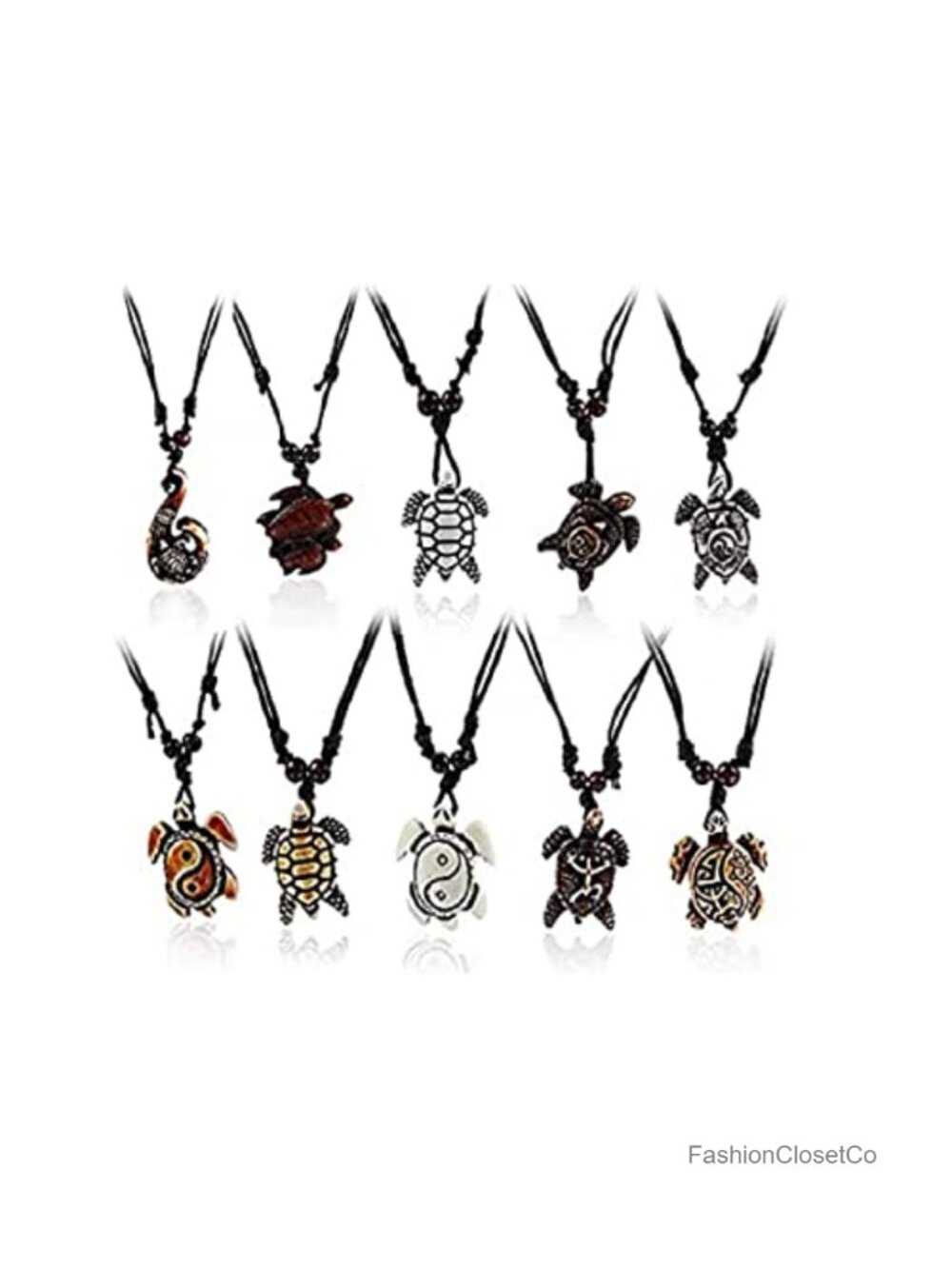 Bone Carving Sea Turtle Pendant Necklaces Adjustable Rope Unisex Jewelry